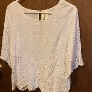 Japna Elegant White Eyelet Top